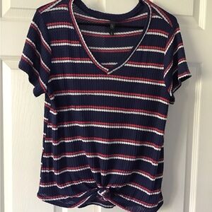 Alya Striped V-Neck Tee with Knot